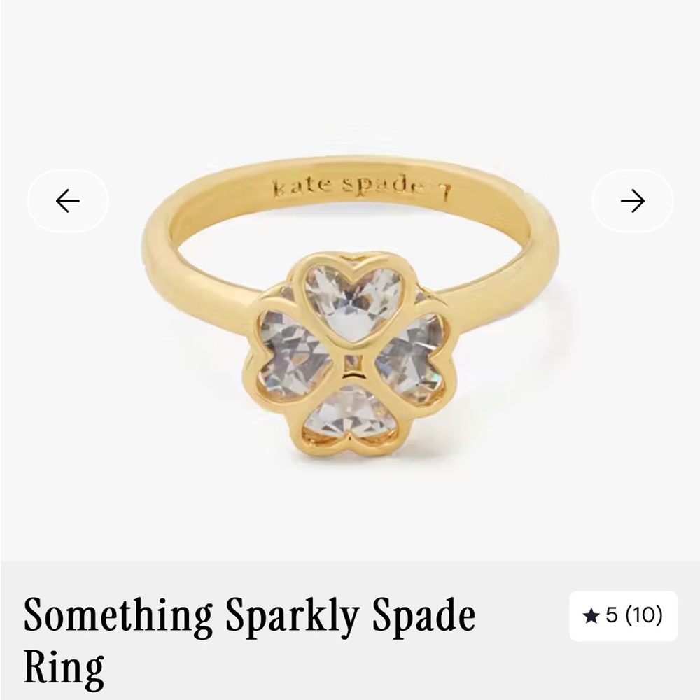 KATE SPADE Something Sparkly Spade Gold Clover Heart Flower Ring